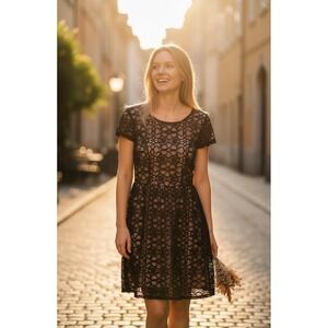 ✨Speechless Lace Overlay Fit Flare Dress Short Sleeve Juniors Size 11